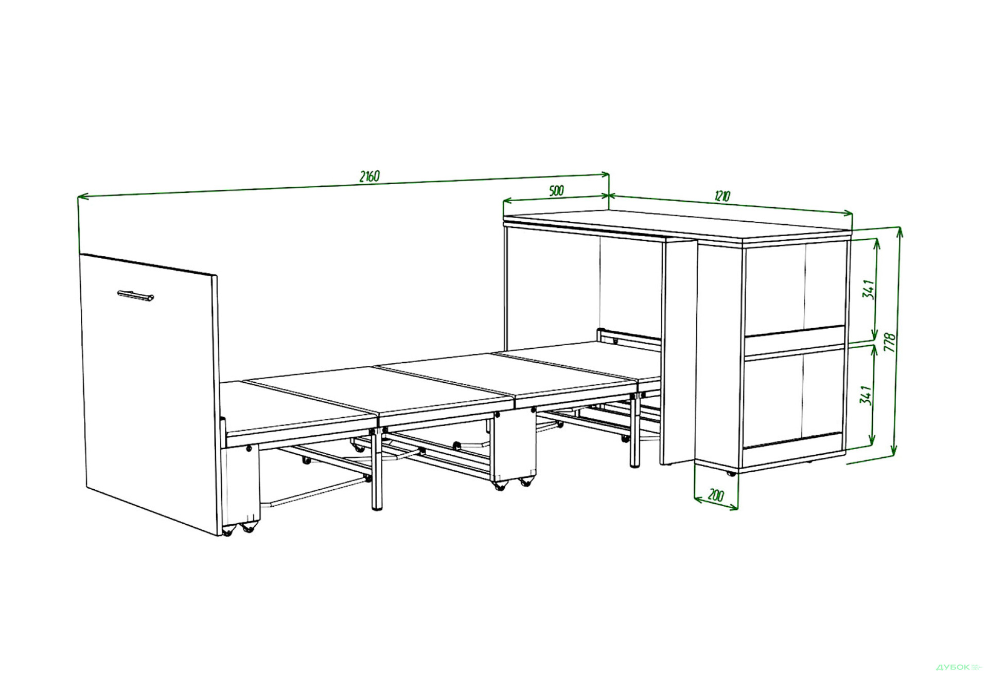 Фото 4 - Ліжко-трансформер Knap Knap Sirim / Сірім-C1 (4 в 1) 80х200 см зі столом та полицями, дуб сонома