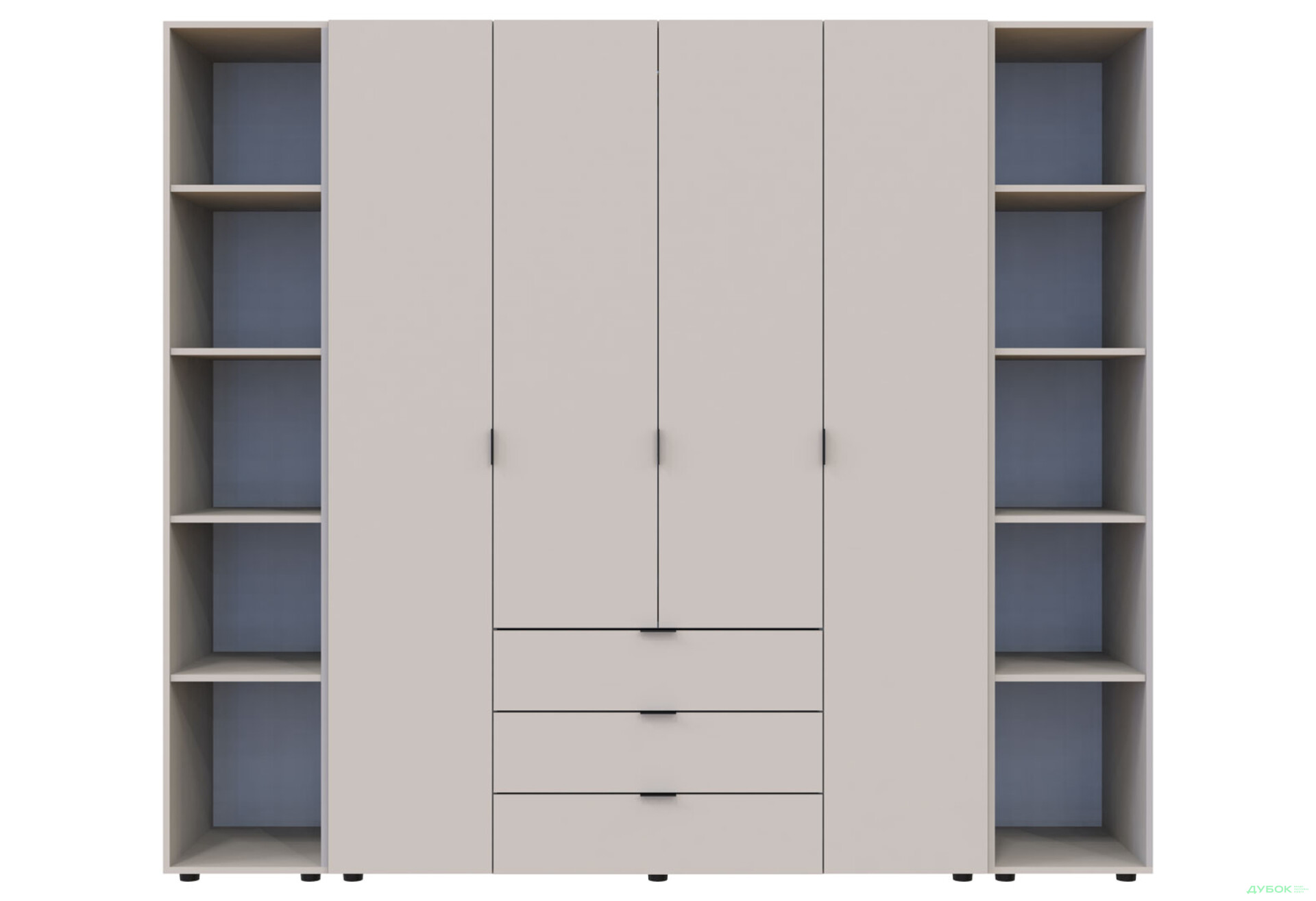 Зображення 2 - Шафа Doros Гелар 4 ДСП 4-дверна з 3 шухлядами та 2 етажерками 231 см Кашемір