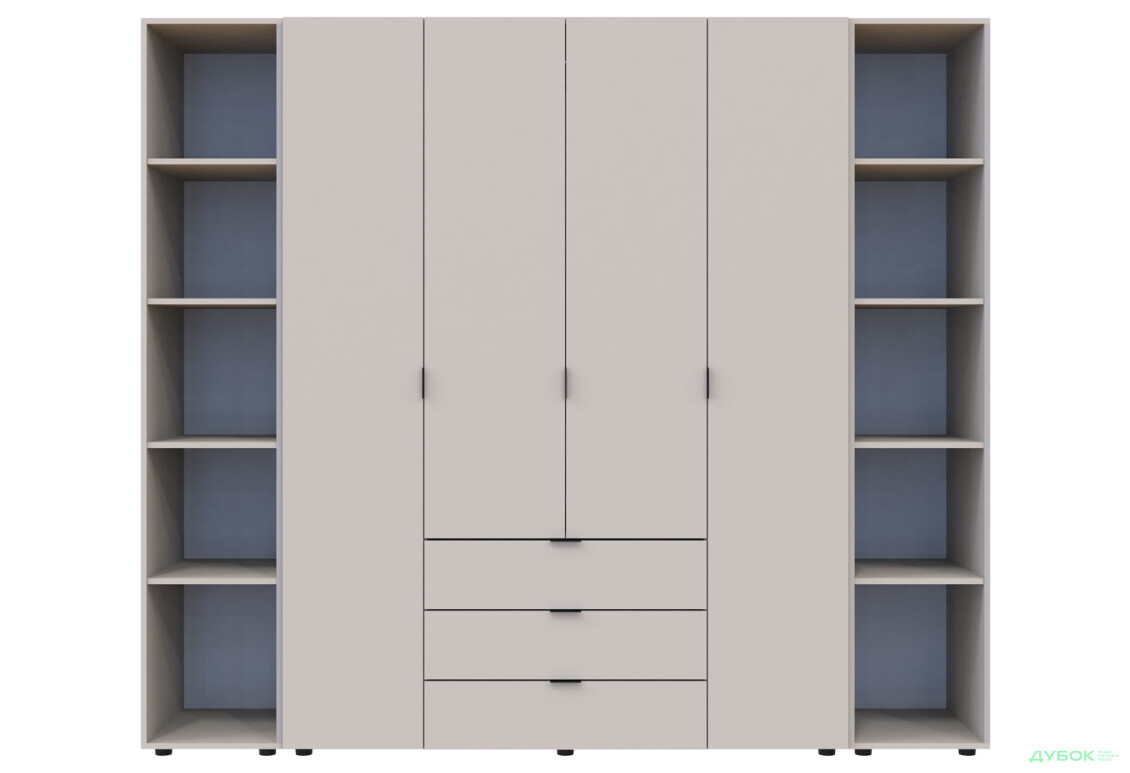 Зображення 2 - Шафа Doros Гелар 4 ДСП 4-дверна з 3 шухлядами та 2 етажерками 231 см Кашемір