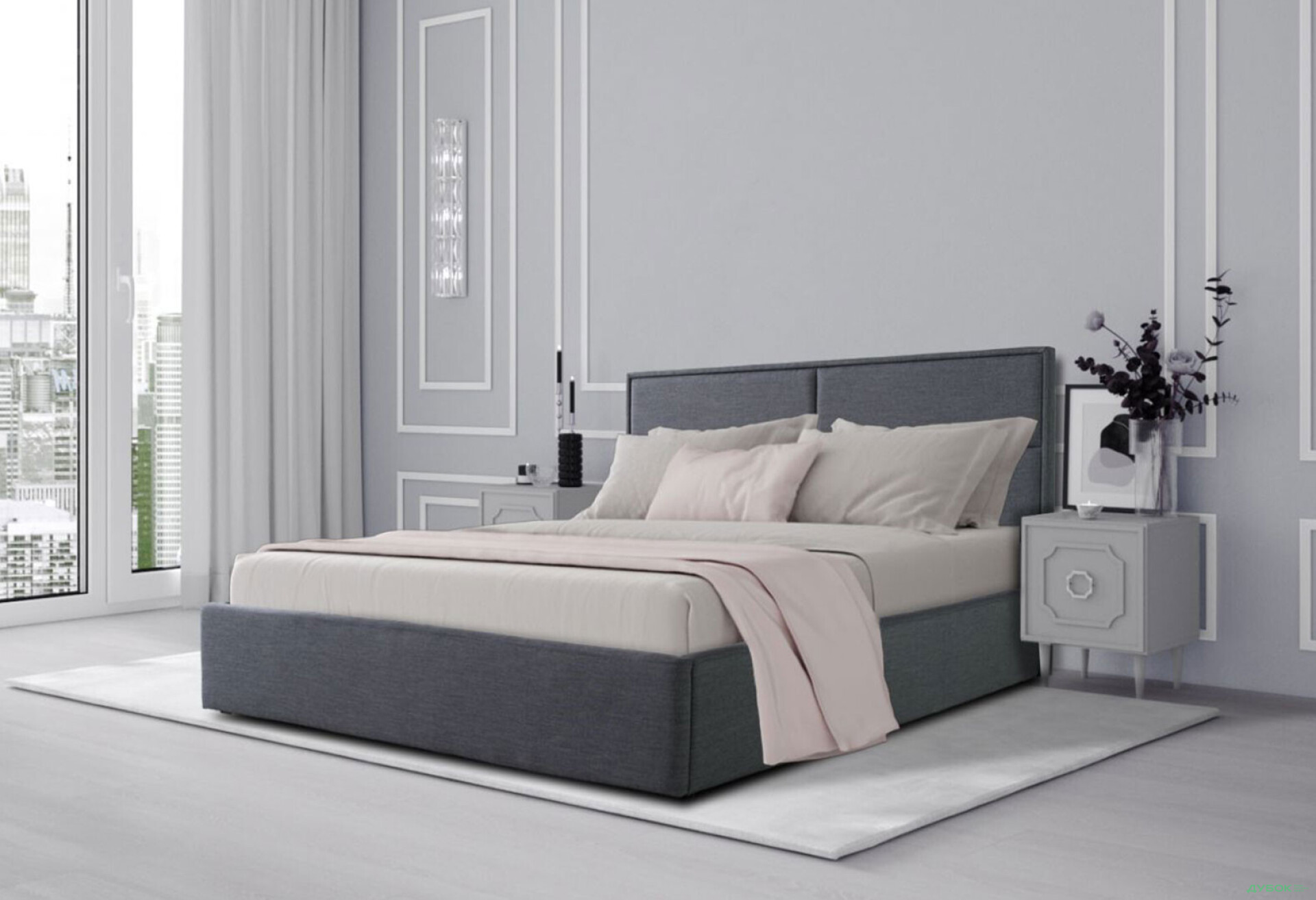 Зображення 2 - Ліжко Eurosof Клео 160х200 см з нішею та металопідйомником, темно-сірий